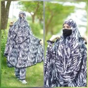 Zebra Print Long Khimar Set – White Khimar