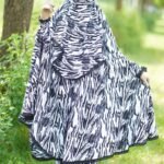 Zebra Print Long Khimar Set – White Khimar