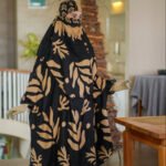 Premium Golden-Tan Leaf Print Palazzo Khimar Set with Niqab