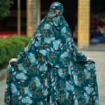 Premium Dark Teal Floral Palazzo Khimar Set with Niqab