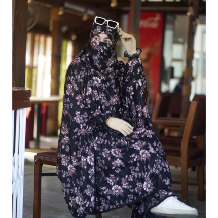 Elegant Palazzo Long Khimar Set with Niqab 